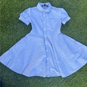 Ralph Lauren cotton Oxford button up girls dress Peter Pan collar Size 5 Blue